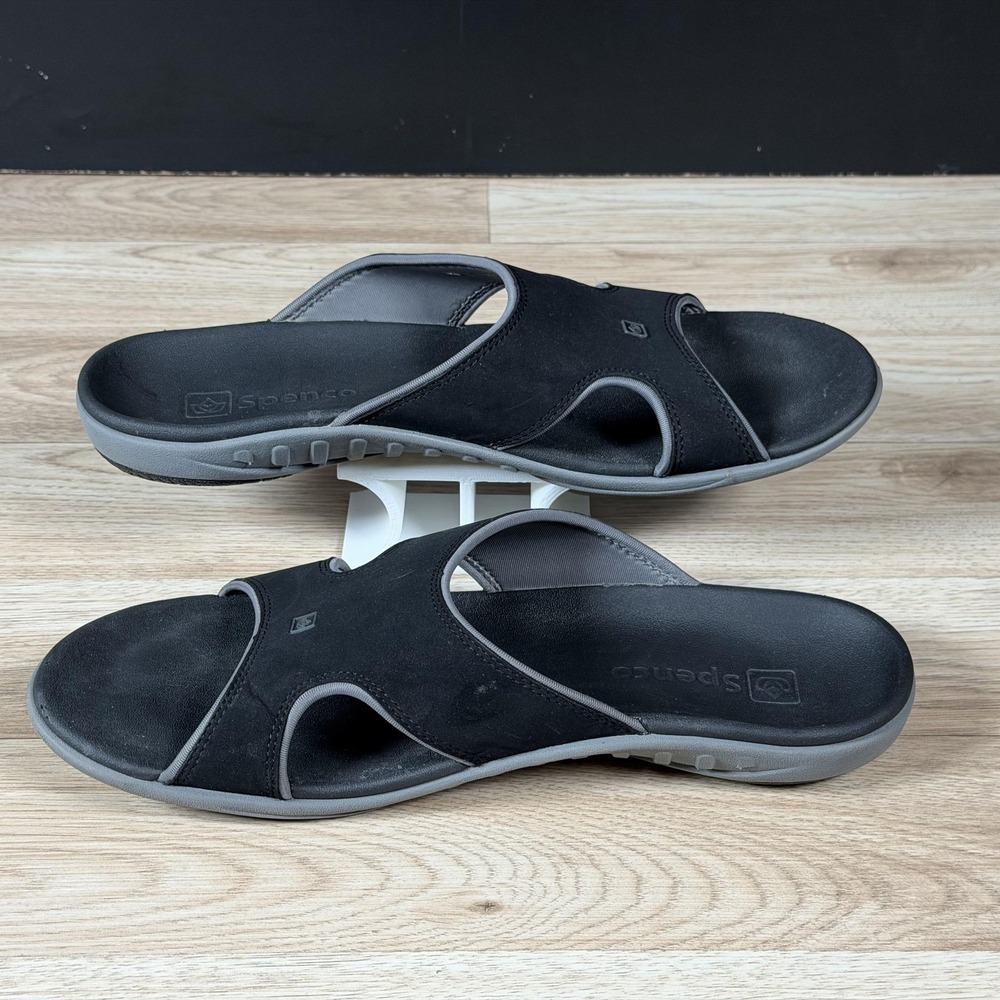 Spenco Sandals Mens Size 11 Black Gray Kholo Slides Arch Support Casual Comfort - Picture 6 of 10